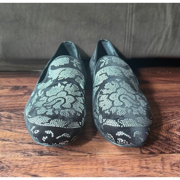 $1,495 NEW Versace Crystal Baroque Black Velvet Smoking Loafers Shoes 43(10) main image 4